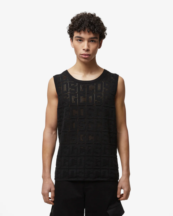 Men GCDS Monogram Macrame Tank Top Black 0FVX17
