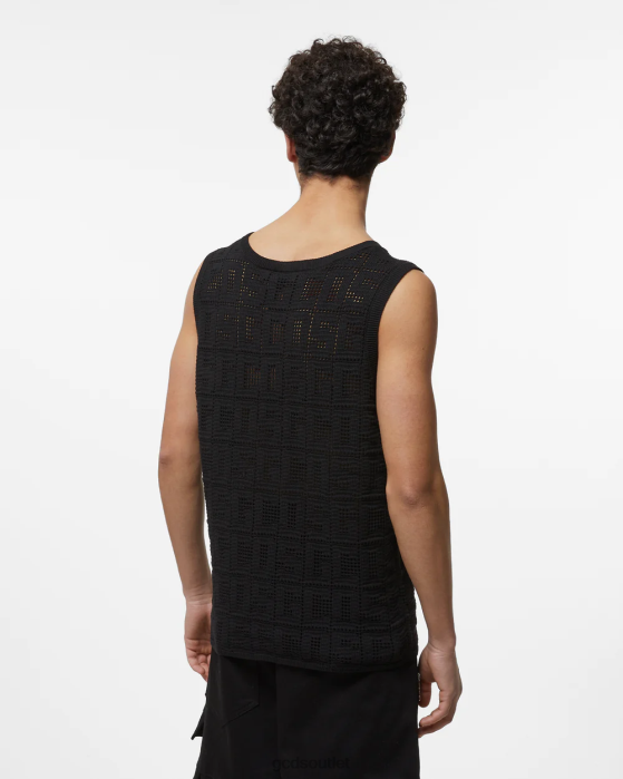 Men GCDS Monogram Macrame Tank Top Black 0FVX17