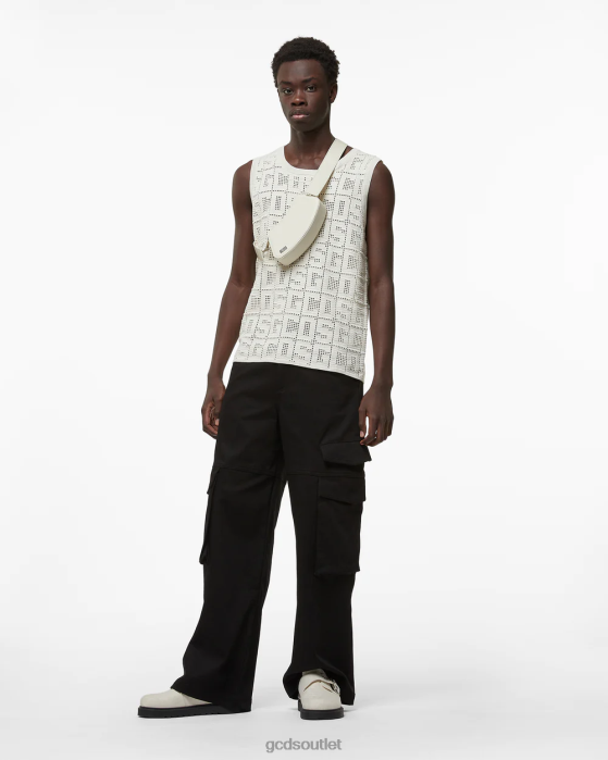 Men GCDS Monogram Macrame Tank Top Off White 0FVX16