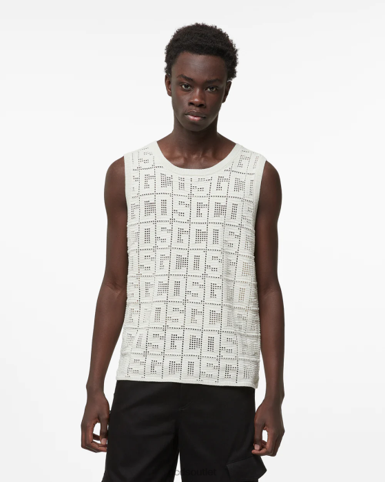Men GCDS Monogram Macrame Tank Top Off White 0FVX16