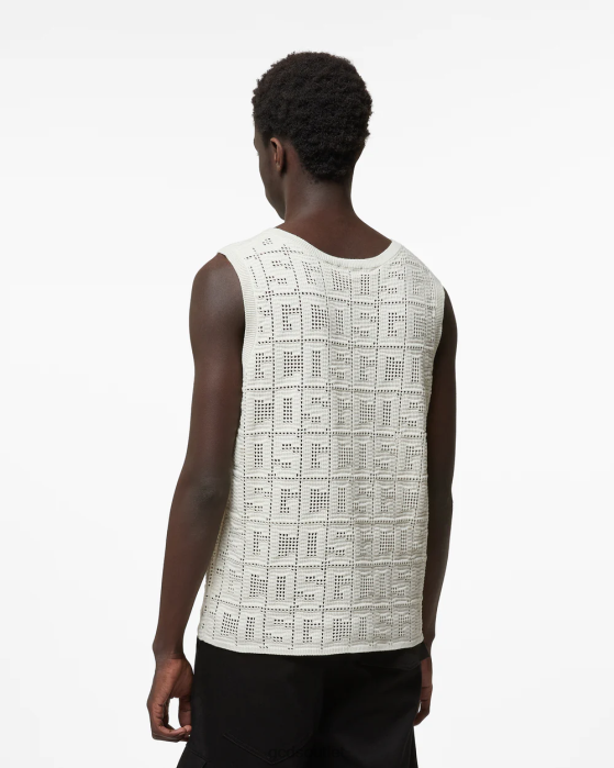 Men GCDS Monogram Macrame Tank Top Off White 0FVX16