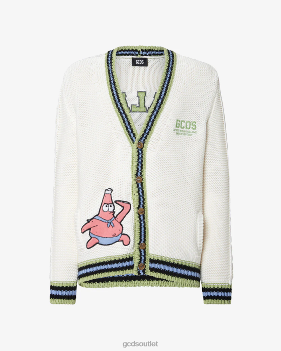 Men GCDS Spongebob Italico Knitted Cardigan Off White 0FVX37