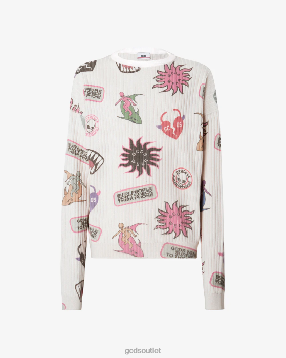 Men GCDS Surfing Wirdo Sweater Off White 0FVX38