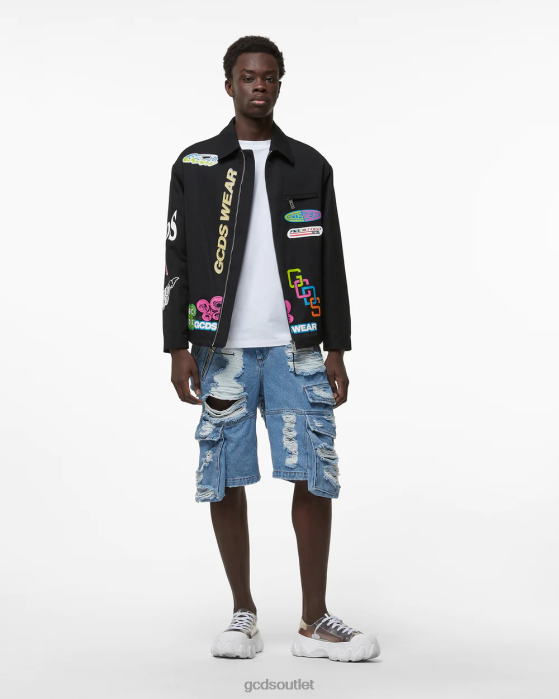 Men GCDS Hentai Canvas Coach Jacket Black 0FVX5