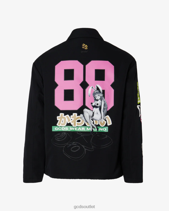 Men GCDS Hentai Canvas Coach Jacket Black 0FVX5