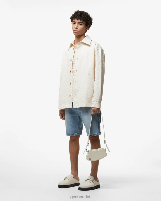 Men GCDS Monogram Cotton Overshirt Off White 0FVX2