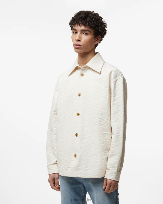Men GCDS Monogram Cotton Overshirt Off White 0FVX2