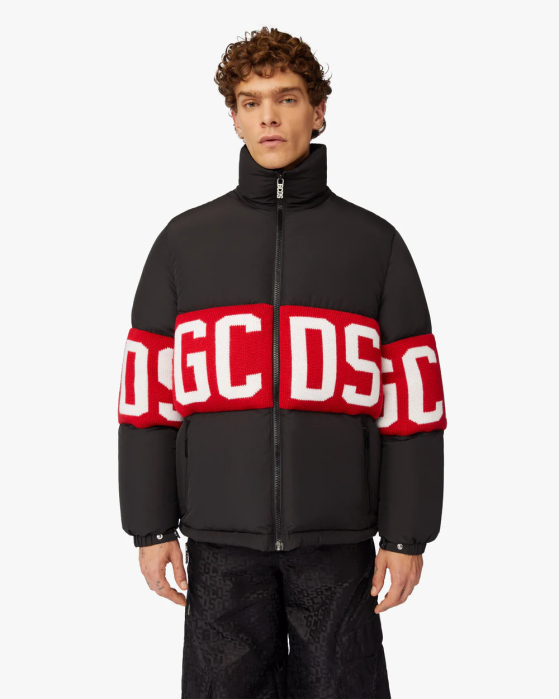 Men GCDS logo band puffer jacket Black 0FVX12