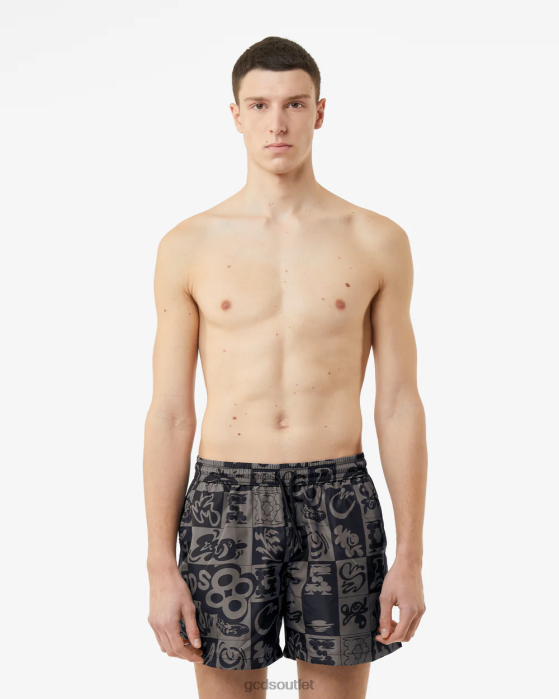 Men GCDS Checkboard Print Swim Shorts Black 0FVX149