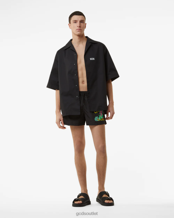 Men GCDS Surfing Wirdo Swim Shorts Black 0FVX152