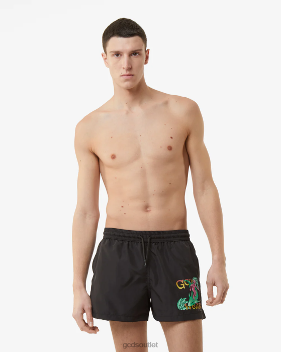Men GCDS Surfing Wirdo Swim Shorts Black 0FVX152