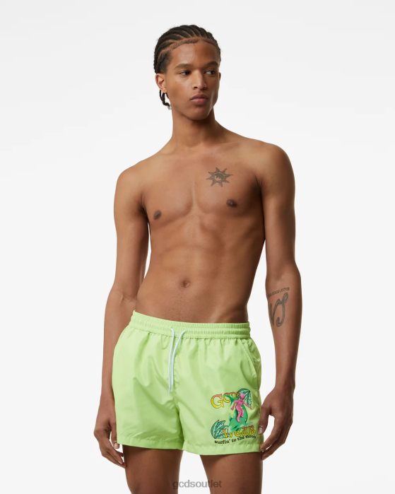 Men GCDS Surfing Wirdo Swim Shorts Lime 0FVX157