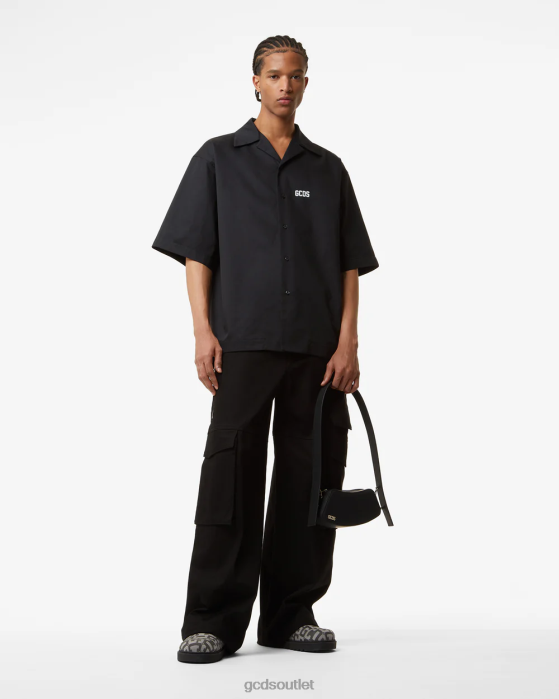 Men GCDS Low Band Bowling Shirt Black 0FVX85