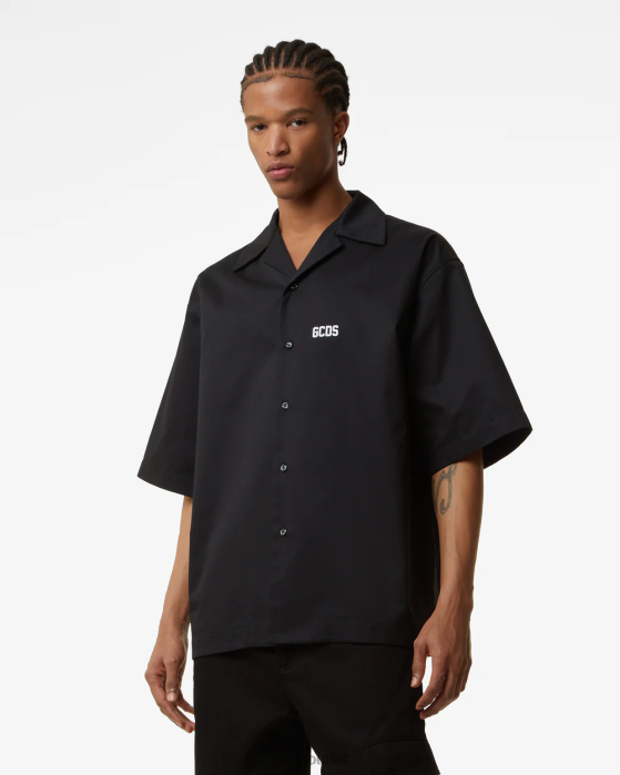 Men GCDS Low Band Bowling Shirt Black 0FVX85