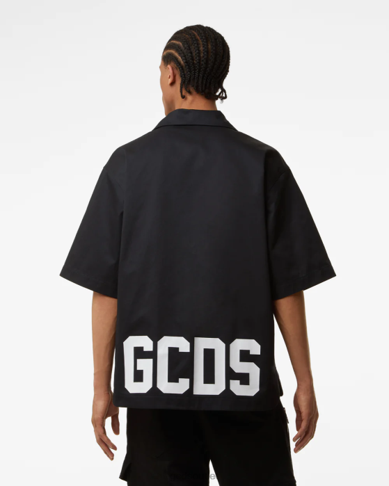 Men GCDS Low Band Bowling Shirt Black 0FVX85
