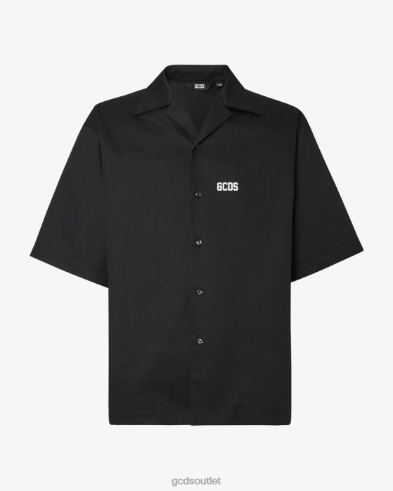 Men GCDS Low Band Bowling Shirt Black 0FVX85