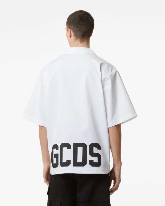 Men GCDS Low Band Bowling Shirt White 0FVX86