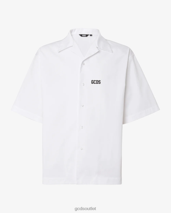 Men GCDS Low Band Bowling Shirt White 0FVX86
