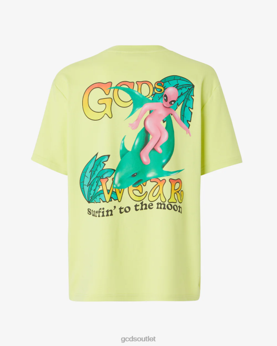 Men GCDS Surfing Wirdo Printed Loose T-Shirt Lime 0FVX100