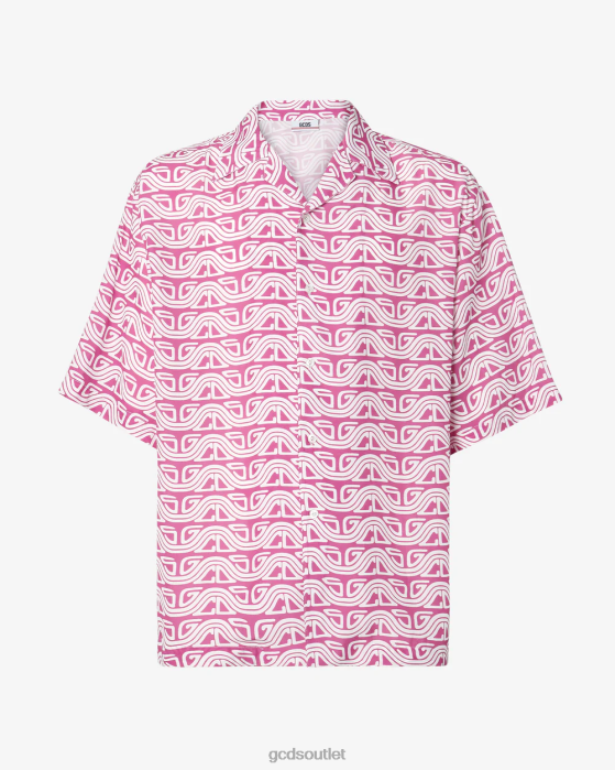 Men GCDS Waved Logo Print Bowling Shirt Fuchsia 0FVX97