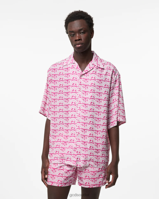 Men GCDS Waved Logo Print Bowling Shirt Fuchsia 0FVX97