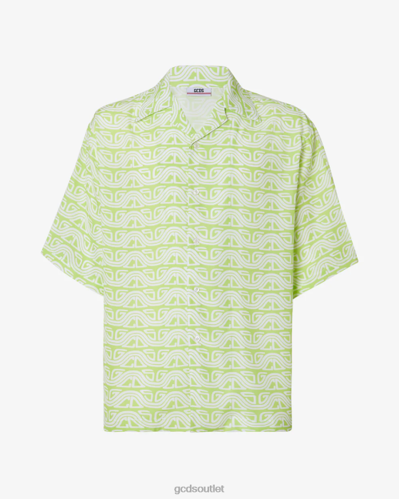 Men GCDS Waved Logo Print Bowling Shirt Lime 0FVX98
