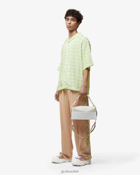 Men GCDS Waved Logo Print Bowling Shirt Lime 0FVX98
