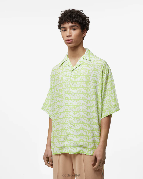 Men GCDS Waved Logo Print Bowling Shirt Lime 0FVX98