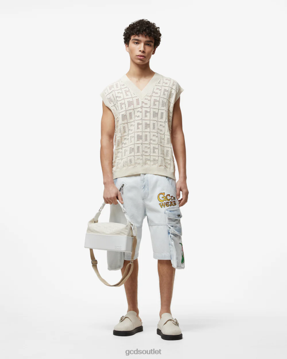 Men GCDS Bleached Embroidered Ultracargo Bermuda White 0FVX127