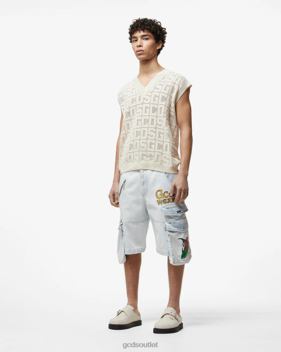 Men GCDS Bleached Embroidered Ultracargo Bermuda White 0FVX127