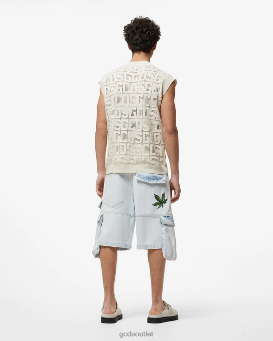 Men GCDS Bleached Embroidered Ultracargo Bermuda White 0FVX127