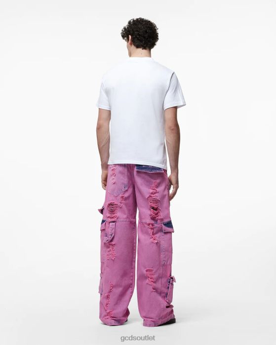 Men GCDS Bleached Ultracargo Denim Trousers Fuchsia 0FVX117
