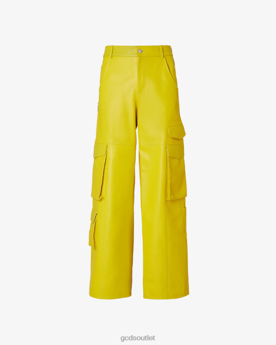 Men GCDS Leather Ultracargo Trousers Citrine 0FVX122