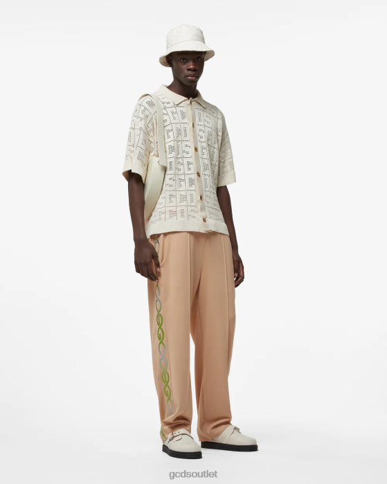Men GCDS Reflective Print Logo Track Pants Beige 0FVX129