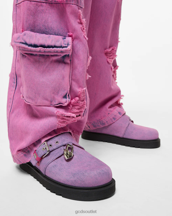 Men GCDS Bleached Denim Mules With Charm Pink 0FVX174