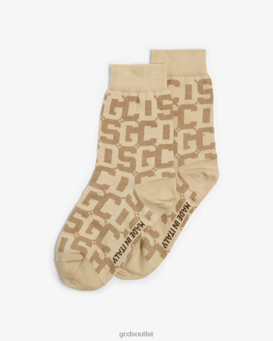 Women GCDS Monogram Jacquard Socks Beige 0FVX545
