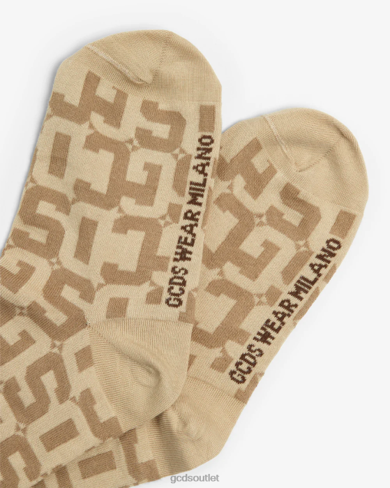 Women GCDS Monogram Jacquard Socks Beige 0FVX545