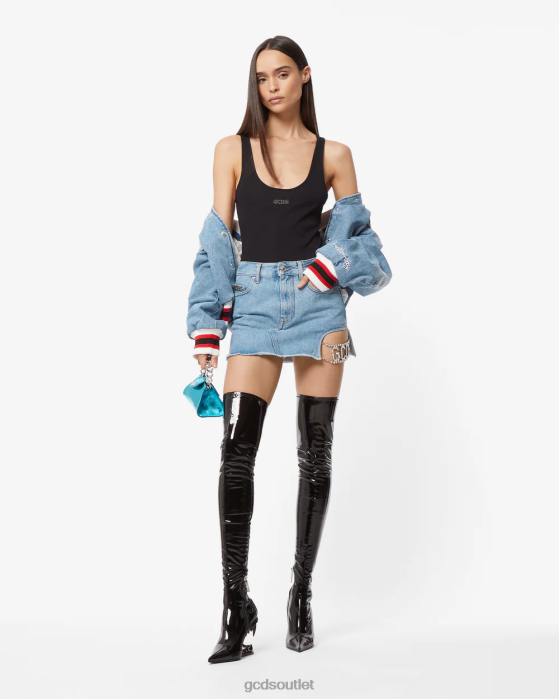Women GCDS Bling Denim Skirt New Light Blue 0FVX432