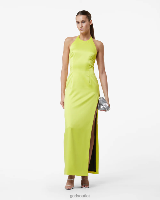 Women GCDS Bling Glossy Long Dress Yellow fluo 0FVX417