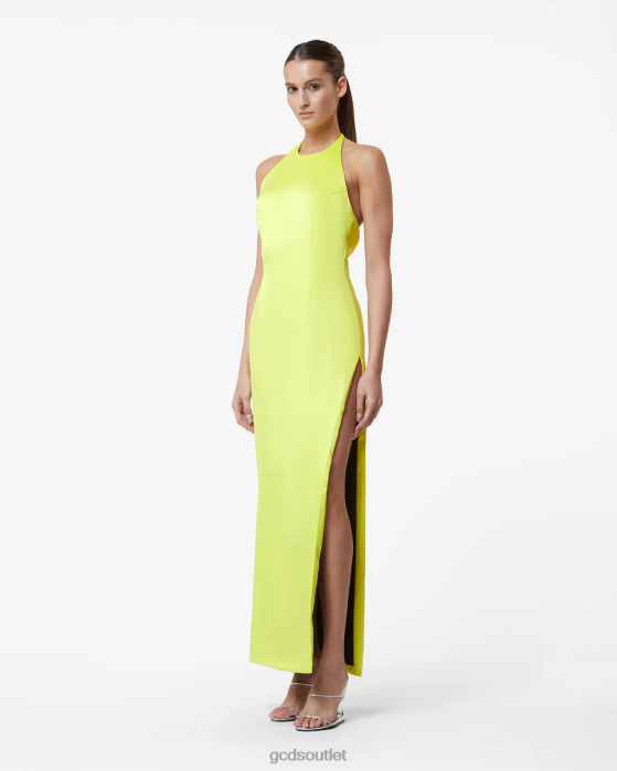Women GCDS Bling Glossy Long Dress Yellow fluo 0FVX417
