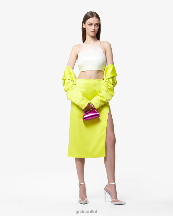 Women GCDS Bling Glossy Long Skirt Yellow fluo 0FVX428