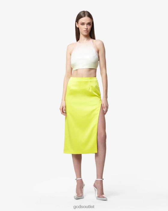 Women GCDS Bling Glossy Long Skirt Yellow fluo 0FVX428