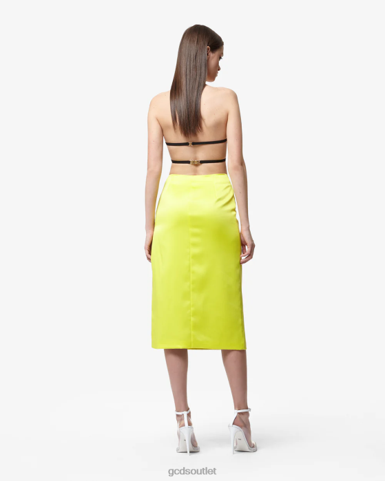 Women GCDS Bling Glossy Long Skirt Yellow fluo 0FVX428