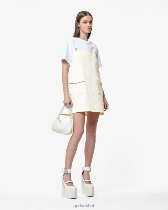 Women GCDS Canvas Monogram Pockets Dress Off White 0FVX427