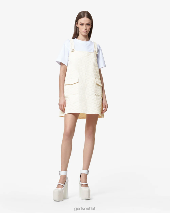 Women GCDS Canvas Monogram Pockets Dress Off White 0FVX427