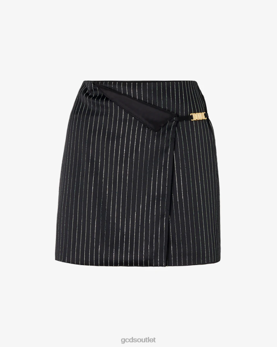 Women GCDS Logo Clip Pinstrip Skirt Black 0FVX423