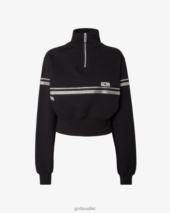 Women GCDS Bling Half Zip Sweatshirt Black 0FVX342