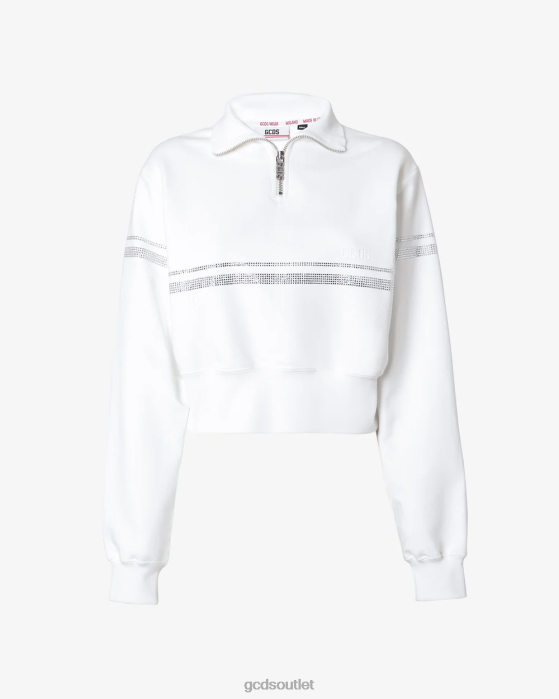 Women GCDS Bling Half Zip Sweatshirt White 0FVX344