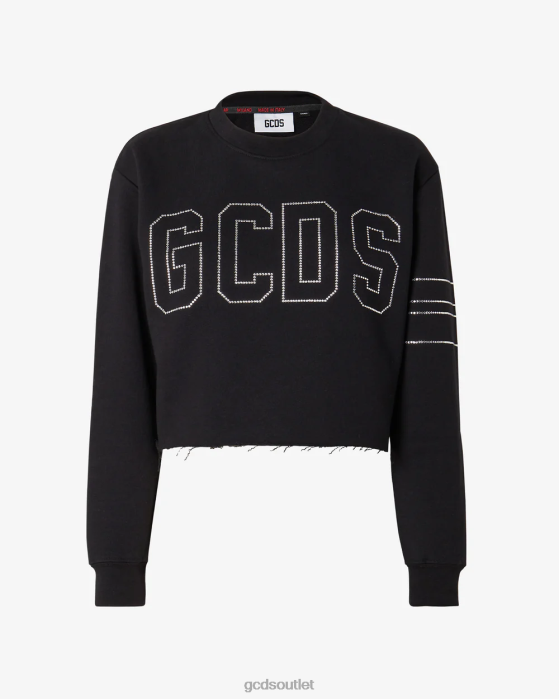 Women GCDS Bling Jersey Crop Sweatshirt Black 0FVX341