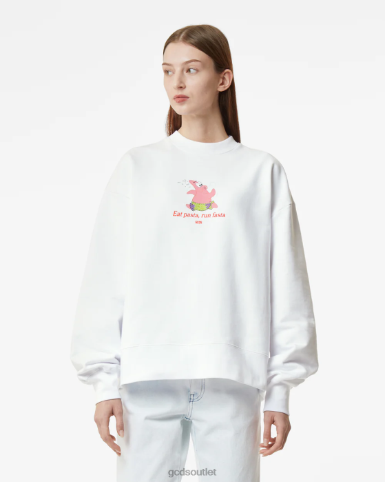 Women GCDS Spongebob Patrick Eat Pasta Crewneck White 0FVX349